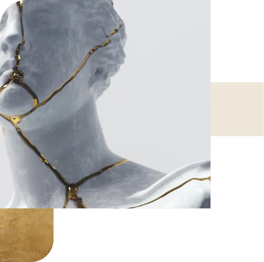 Ancient Greek statue image with gold kintsugi